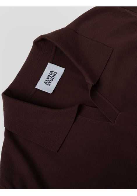 Alpha Studio polo in crepe di cotone color cioccolato senza bottoni ALPHA STUDIO | Polo | AU-5041B1009